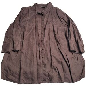 Laura Plus Petites Button Up‎ Top Women's 18 100% Linen Brown